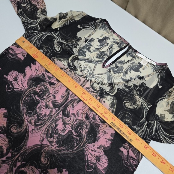 Boston‎ Proper Shirt Womens 6 Black Pink Sheer Bell Sleeve Whimsigoth Witchy Y2K - Picture 10 of 13